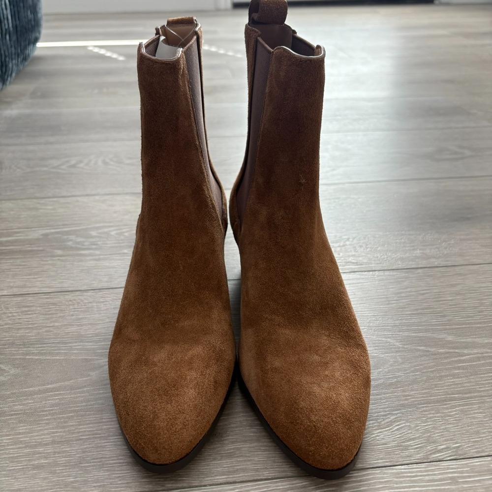 Odissi Womens Brown Ella Tan Suede Almond Toe Cuban Heel Ankle Boots‎ Size 37 EU - Picture 5 of 15